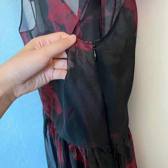 ann taylor sheer slip black floral mini dress. fit and flare with poofy tulle 4p - Picture 5 of 7